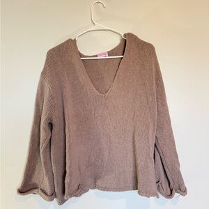 Pink Lily V-Neck Knit Sweater - Dusty Rose Pink